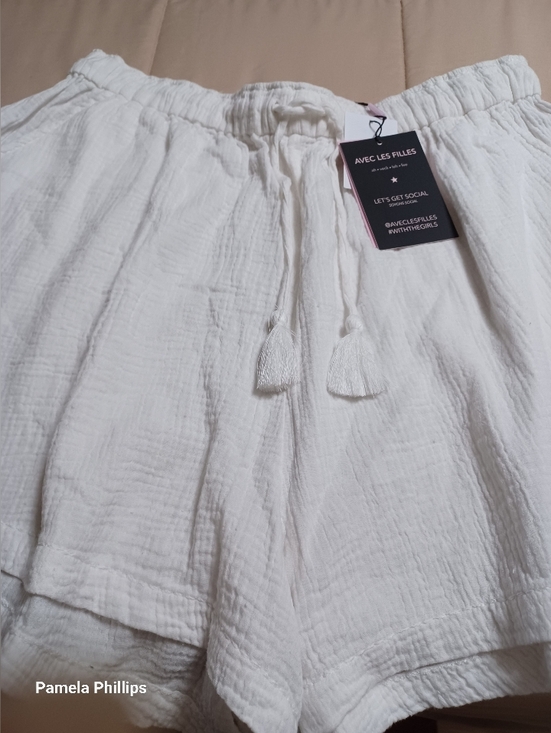 Avec Les Filles Pants - Avec Les Filles White Gauze Tassel Tie Shorts